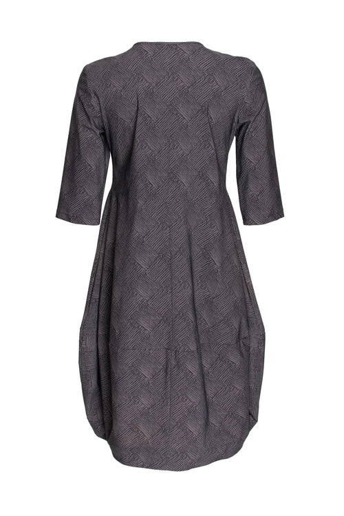 Short Sleeve Panel Hem Dress - Charcoal Check Jersey 3361