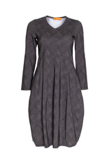 Long Sleeve Vee Neck Dress - Charcoal Print Jersey 4652