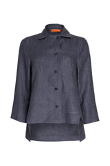 Open Collar Shirt - Ink Linen 3406