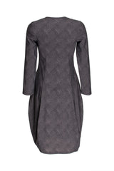 Long Sleeve Vee Neck Dress - Charcoal Print Jersey 4652
