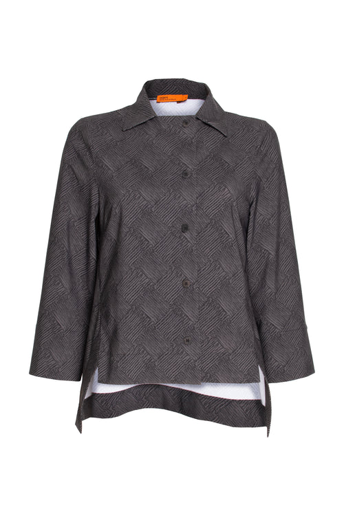 Open Collar Shirt - Charcoal Check Jersey 3407