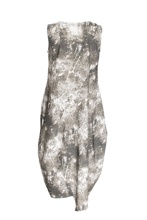 Asymmetric Panel Singlet Dress - Dark Marble Print Cotton 3416