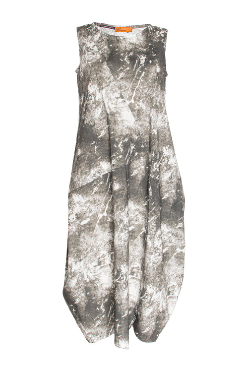 Asymmetric Panel Singlet Dress - Dark Marble Print Cotton 3416