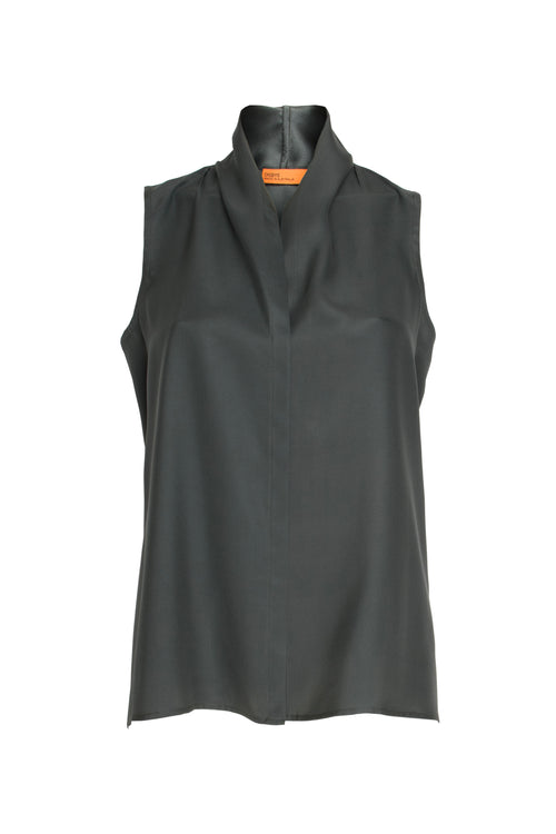 Shawl Collar Tank Top - Forest Green Silk 3436