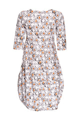 Short Sleeve Panel Hem Dress - Diamonds Print Jersey 8639