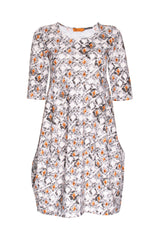 Short Sleeve Panel Hem Dress - Diamonds Print Jersey 8639