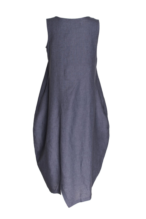 Asymmetric Panel Singlet Dress - Graphite Linen 3412