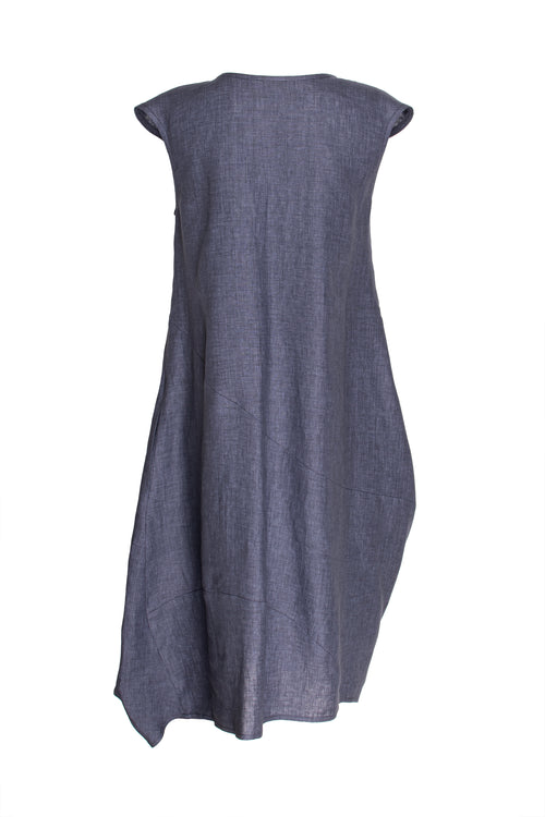 Tucked Cap Sleeve Dress - Charcoal Linen 3419