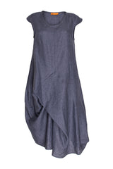 Tucked Cap Sleeve Dress - Charcoal Linen 3419