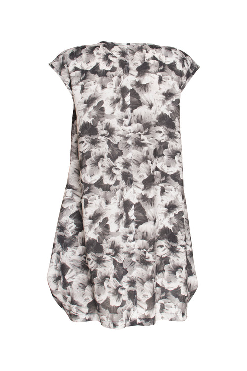 Tucked Hem Tunic - Charcoal/White Print 3423