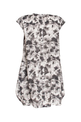 Tucked Hem Tunic - Charcoal/White Print 3423