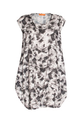 Tucked Hem Tunic - Charcoal/White Print 3423