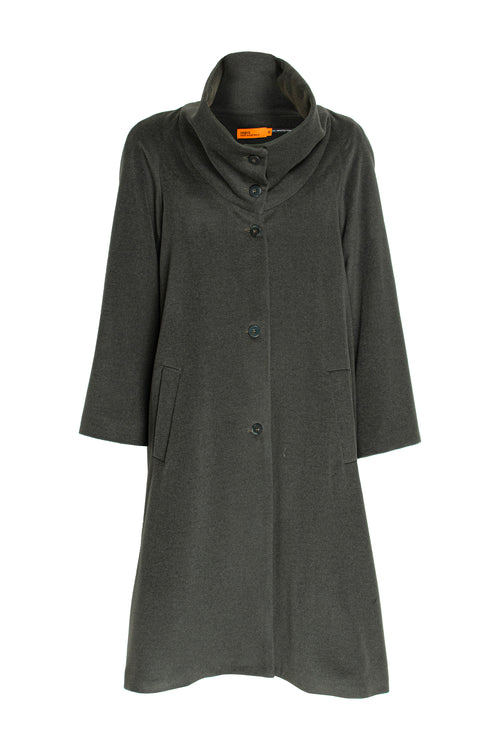 Drop Collar Long Coat - Olive 4639