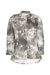 Drop Shoulder Long Shirt - Dark Marble Print 4619