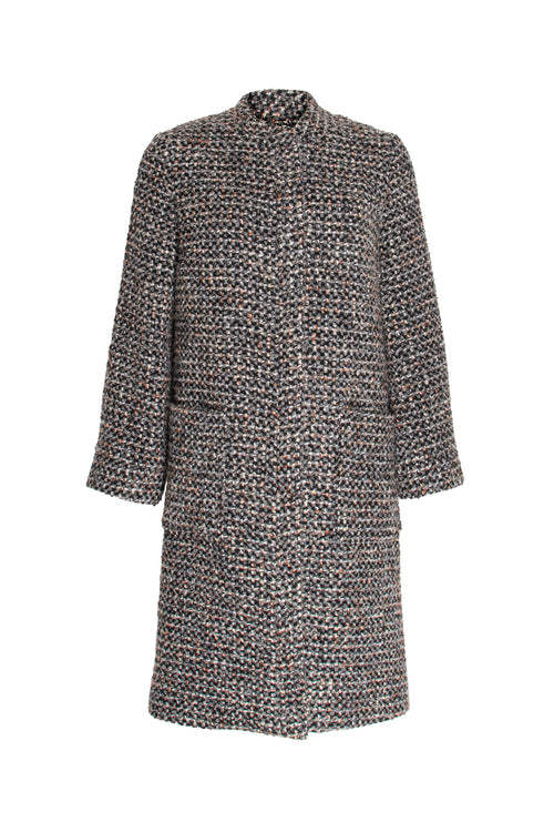 Offset Mandarin Collar Coat - Charcoal Texture 8603