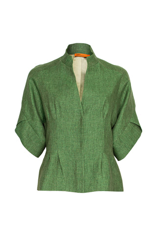 High Revere Collar Jacket - Grass Linen 7827