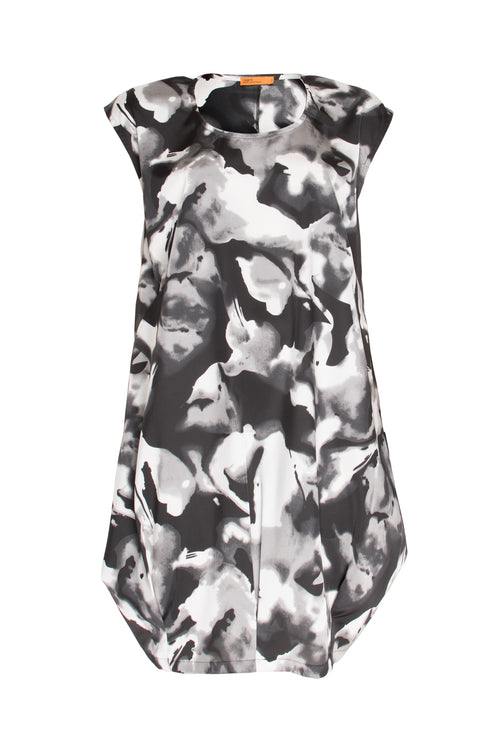Tucked Hem Tunic - Black/White Print 3422