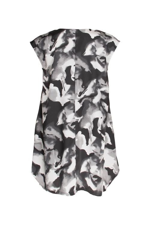 Tucked Hem Tunic - Black/White Print 3422
