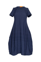 Short Sleeve Bell Panel Dress - Indigo Jacquard 9757