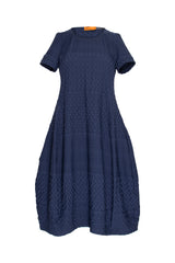 Short Sleeve Bell Panel Dress - Indigo Jacquard 8613