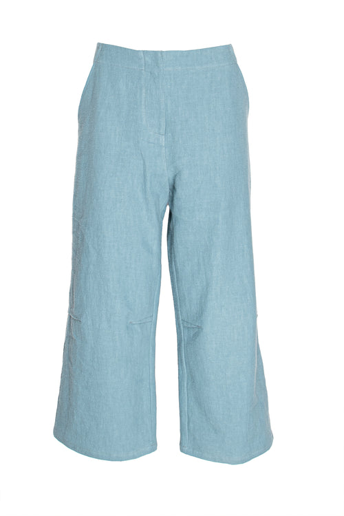 Elastic Waist 3/4 Pant - Teal Linen 3378