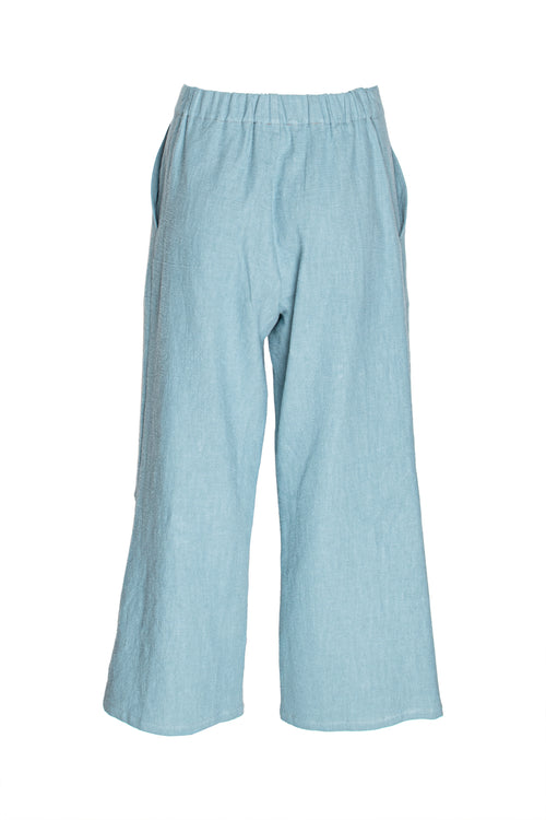 Elastic Waist 3/4 Pant - Teal Linen 3378