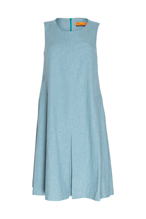 Pleated Hem Dress - Teal Linen 3381