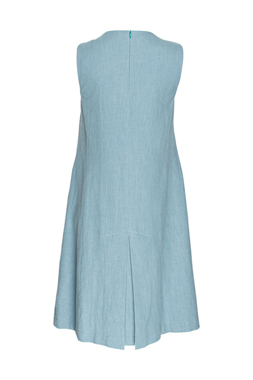 Pleated Hem Dress - Teal Linen 3381