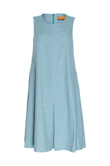 Pleated Hem Dress - Teal Linen 3381