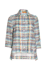 Open Collar Shirt - Multi Colour Linen 3338