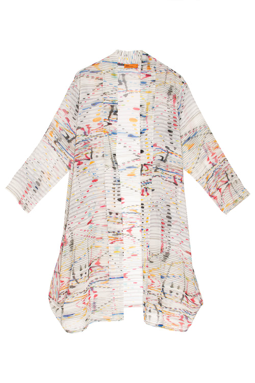 Splash Print Side Drape Long Duster 3392