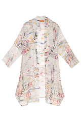 Splash Print Side Drape Long Duster 3392