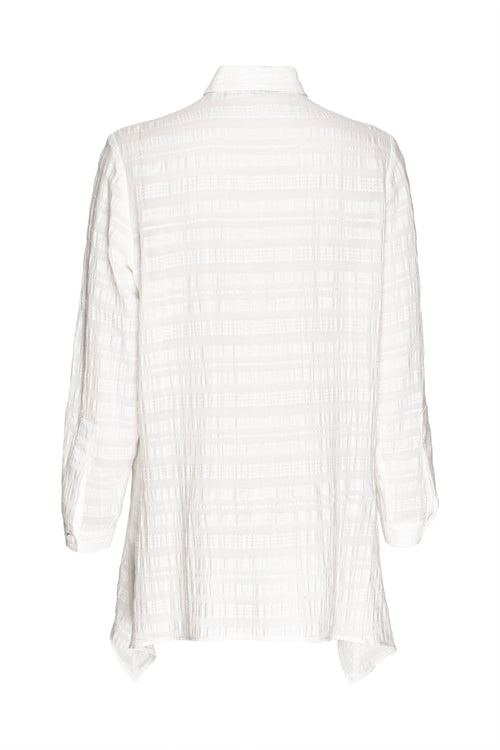 4 Button Uneven Hem Shirt - Cream Self Stripe 3369