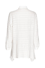 4 Button Uneven Hem Shirt - Cream Self Stripe 3369