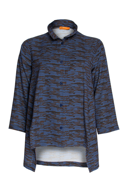 Drop Hem Shirt - Navy/Brown Print 5923