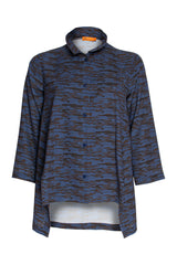Drop Hem Shirt - Navy/Brown Print 5923