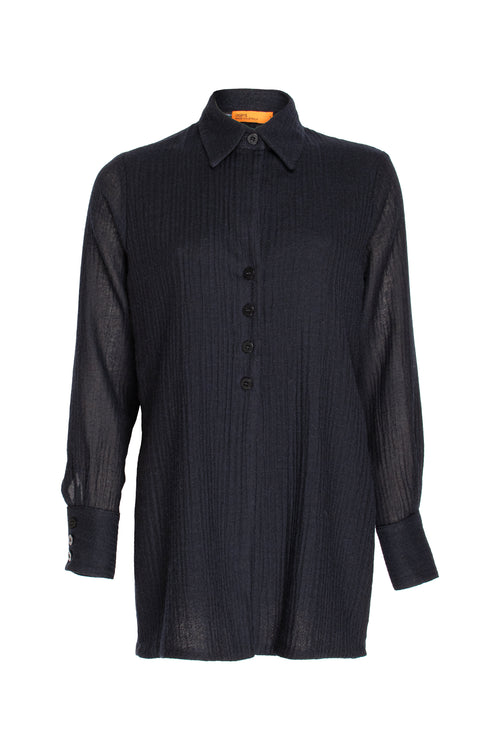 4 Button Shirt - Black Wool Blend 5906