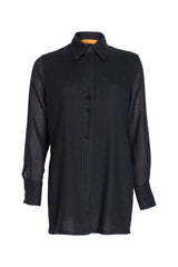 4 Button Shirt - Black Wool Blend 5906