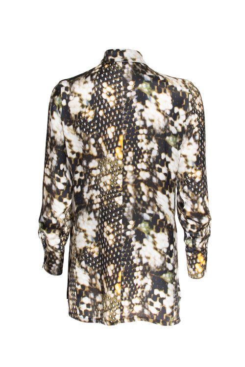 4 Button Shirt - Olive Print Silk 3429