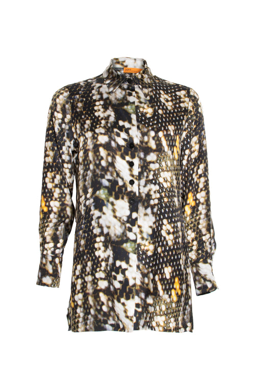 4 Button Shirt - Olive Print Silk 3429