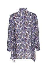 4 Button Uneven Hem Shirt - Purple/White Print 3368
