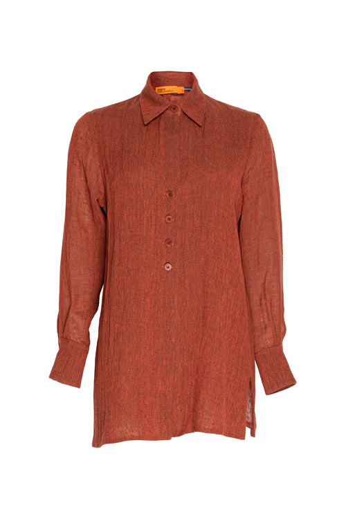 4 Button Shirt - Brick Linen 3342