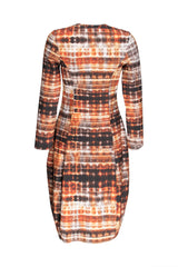 Long Sleeve Vee Neck Dress - Rust Print Jersey 4650