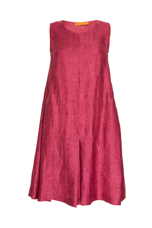 Pleated Hem Dress - Raspberry Linen 7840