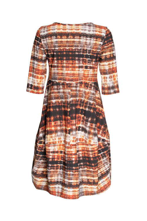 Short Sleeve Panel Hem Dress - Rust Print Jersey 8640