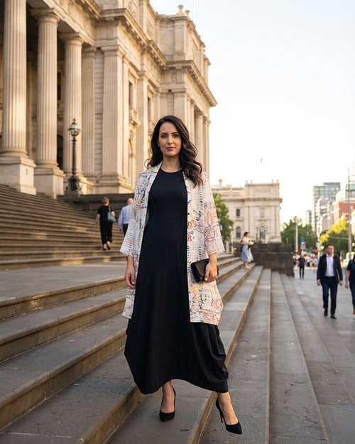 Splash Print Side Drape Long Duster 3392