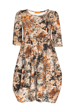 Short Sleeve Panel Hem Dress - Rust Print Jersey 8640