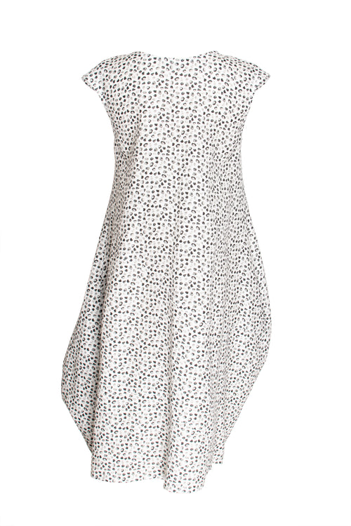 Tucked Cap Sleeve Dress - Charcoal Dots Linen 3418