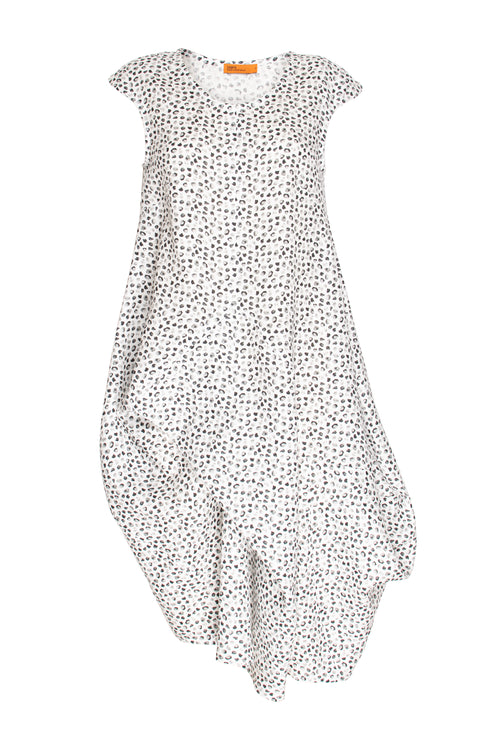 Tucked Cap Sleeve Dress - Charcoal Dots Linen 3418