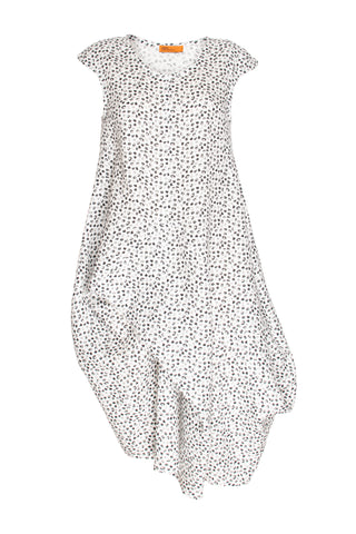 Tucked Cap Sleeve Dress - Black/White Print 3421